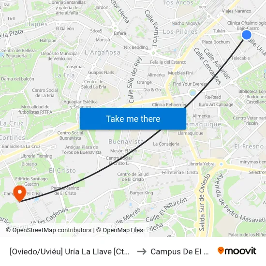 [Oviedo/Uviéu]  Uría La Llave [Cta 07430] to Campus De El Cristo map
