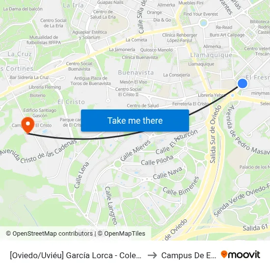 [Oviedo/Uviéu]  García Lorca - Colegio [Cta 07432] to Campus De El Cristo map