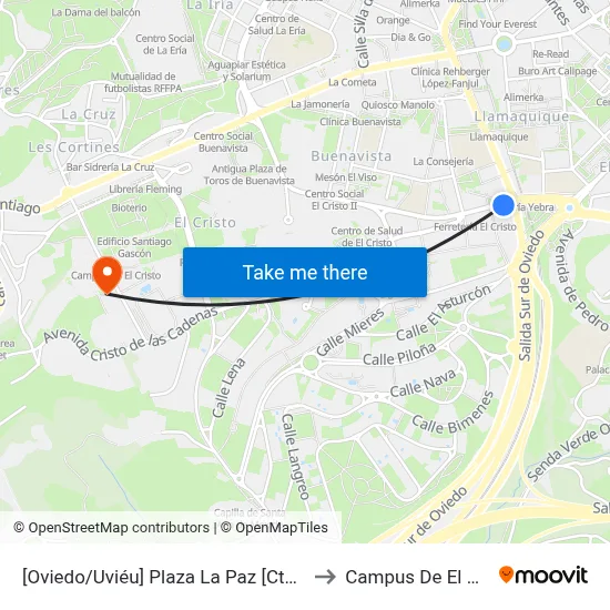 [Oviedo/Uviéu]  Plaza La Paz [Cta 07433] to Campus De El Cristo map