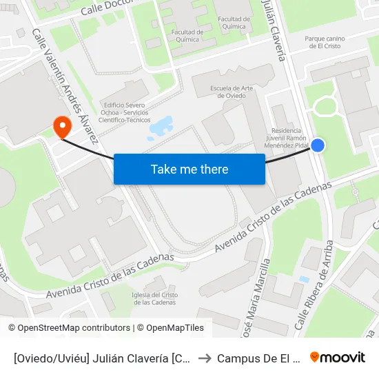 [Oviedo/Uviéu]  Julián Clavería [Cta 07435] to Campus De El Cristo map
