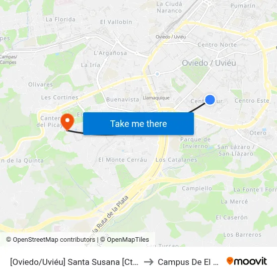 [Oviedo/Uviéu]  Santa Susana [Cta 07444] to Campus De El Cristo map