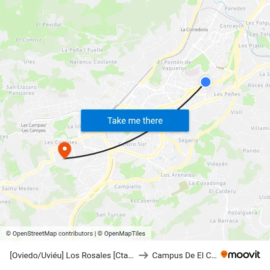 [Oviedo/Uviéu]  Los Rosales [Cta 07585] to Campus De El Cristo map