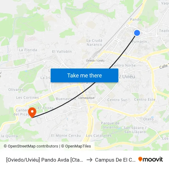 [Oviedo/Uviéu]  Pando Avda [Cta 07630] to Campus De El Cristo map