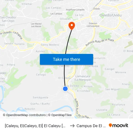 [Caleyu, El|Caleyo, El]  El Caleyu [Cta 07858] to Campus De El Cristo map