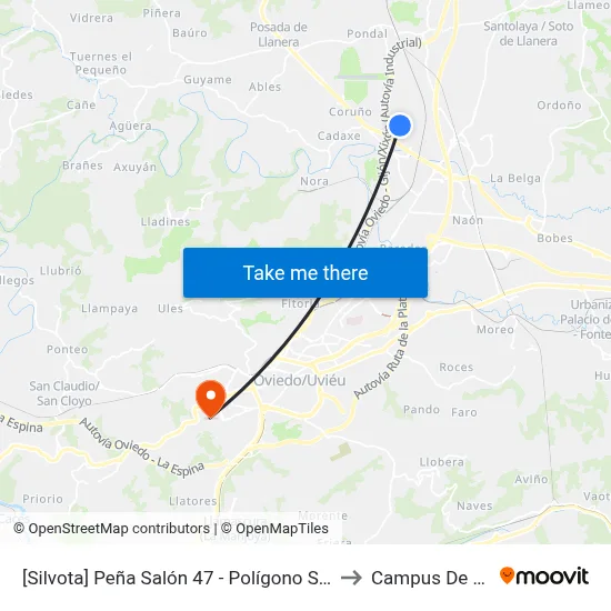 [Silvota]  Peña Salón 47 - Polígono Silvota [Cta 07950] to Campus De El Cristo map
