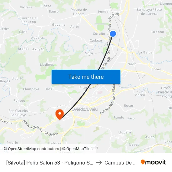 [Silvota]  Peña Salón 53 - Polígono Silvota [Cta 07951] to Campus De El Cristo map