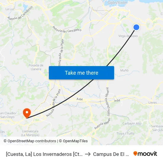 [Cuesta, La]  Los Invernaderos [Cta 08236] to Campus De El Cristo map