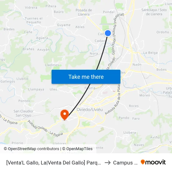 [Venta'L Gallo, La|Venta Del Gallo]  Parque Tecnológico - Parcela 34 [Cta 08414] to Campus De El Cristo map