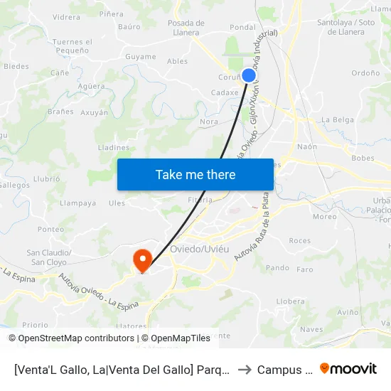 [Venta'L Gallo, La|Venta Del Gallo]  Parque Tecnológico - Parcela 26 [Cta 08415] to Campus De El Cristo map
