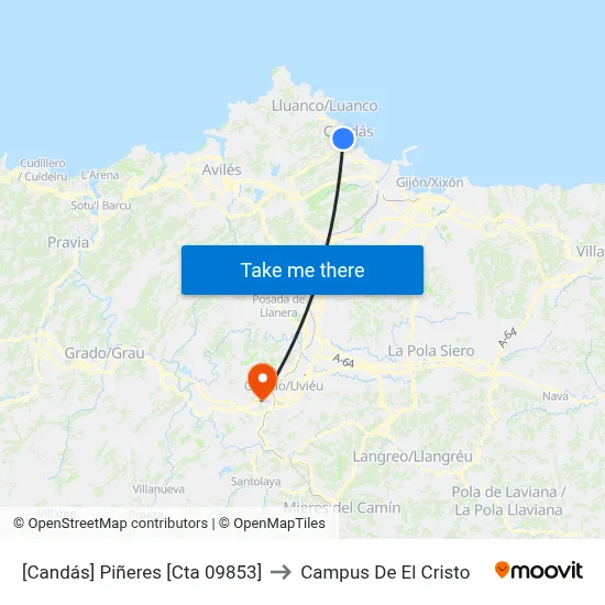 [Candás]  Piñeres [Cta 09853] to Campus De El Cristo map