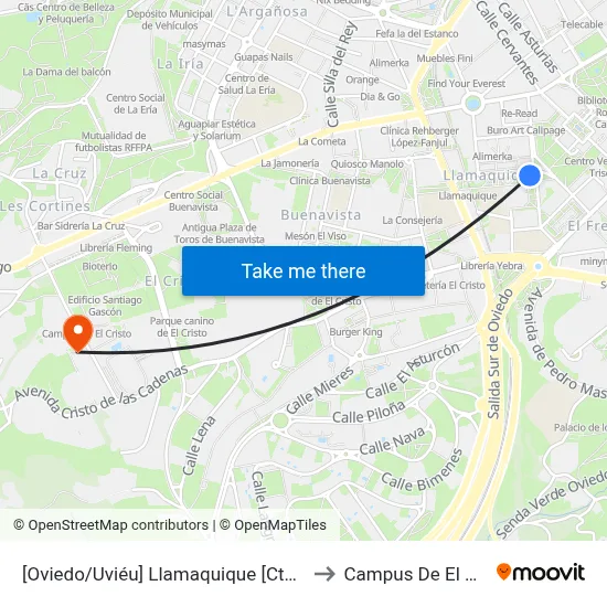 [Oviedo/Uviéu]  Llamaquique [Cta 16840] to Campus De El Cristo map