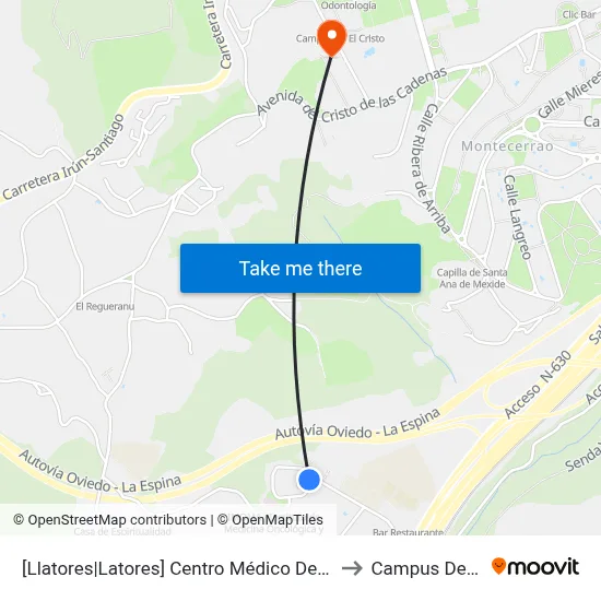 [Llatores|Latores]  Centro Médico De Asturias [Cta 16841] to Campus De El Cristo map