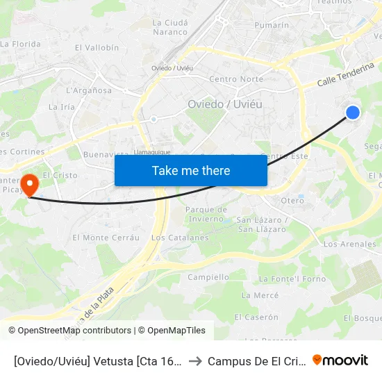 [Oviedo/Uviéu]  Vetusta [Cta 16873] to Campus De El Cristo map