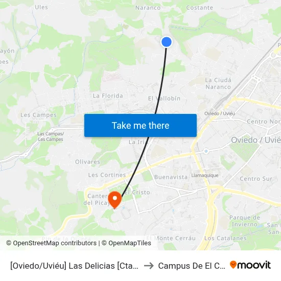 [Oviedo/Uviéu]  Las Delicias [Cta 16885] to Campus De El Cristo map