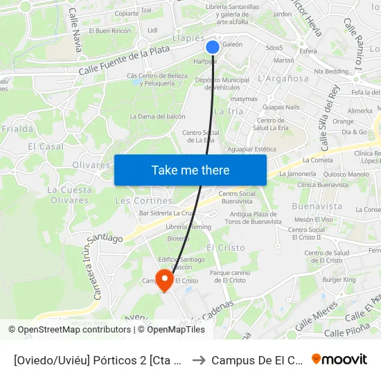 [Oviedo/Uviéu]  Pórticos 2 [Cta 16887] to Campus De El Cristo map