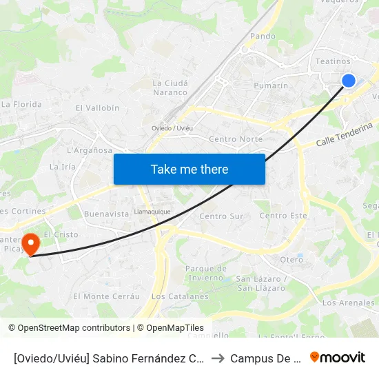 [Oviedo/Uviéu]  Sabino Fernández Campo [Cta 16915] to Campus De El Cristo map