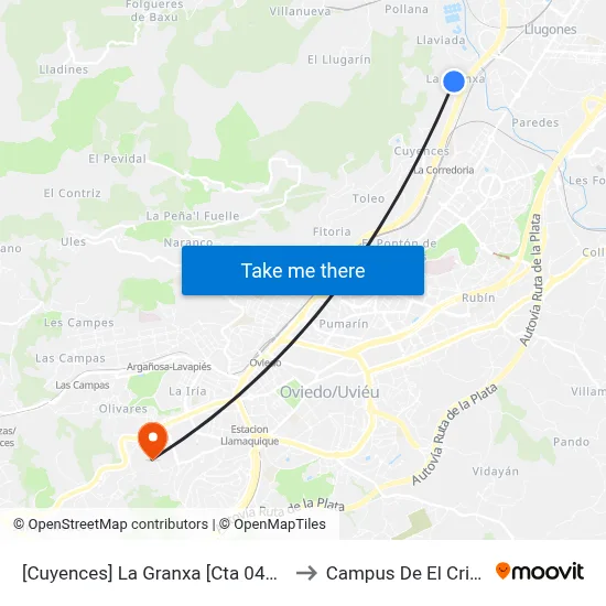 [Cuyences]  La Granxa [Cta 04204] to Campus De El Cristo map