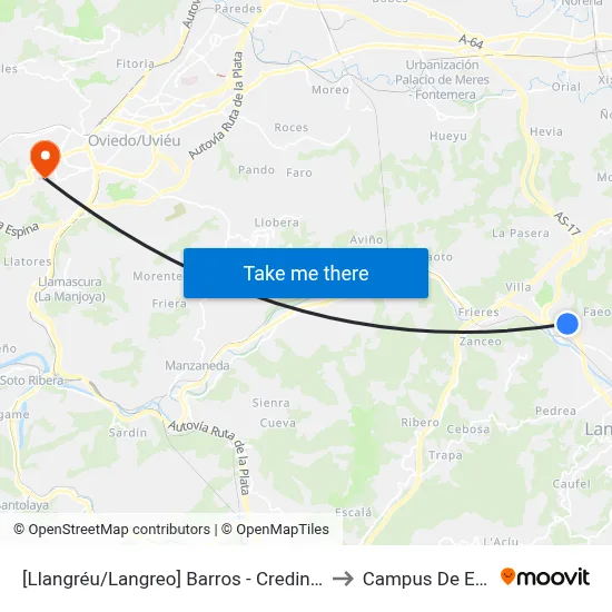[Llangréu/Langreo]  Barros - Credine [Cta 21390] to Campus De El Cristo map