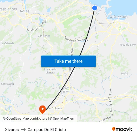 Xivares to Campus De El Cristo map