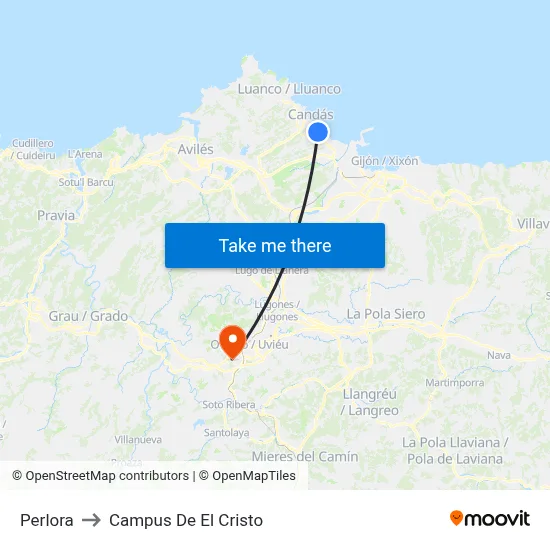 Perlora to Campus De El Cristo map