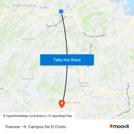 Trasona to Campus De El Cristo map