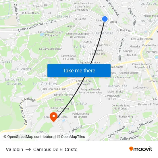 Vallobín to Campus De El Cristo map