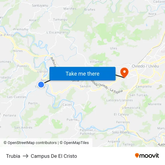 Trubia to Campus De El Cristo map