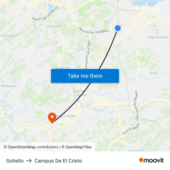 Sotiello to Campus De El Cristo map