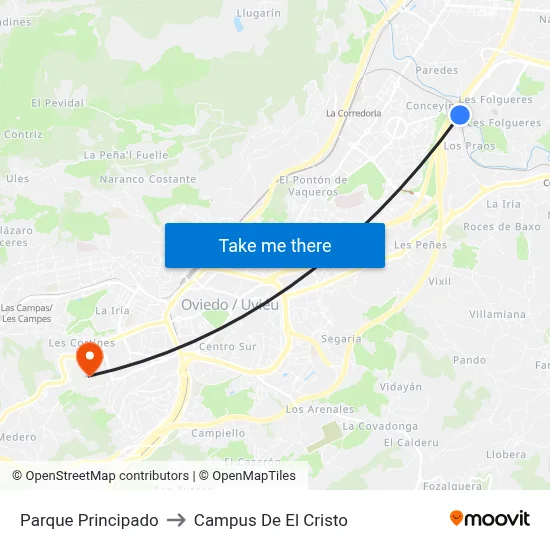 Parque Principado to Campus De El Cristo map
