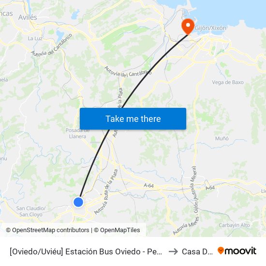 [Oviedo/Uviéu]  Estación Bus Oviedo - Pepe Cosmen [Cta 01549] to Casa Del Mar map