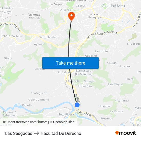 Las Sesgadas to Facultad De Derecho map