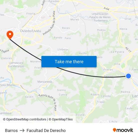 Barros to Facultad De Derecho map