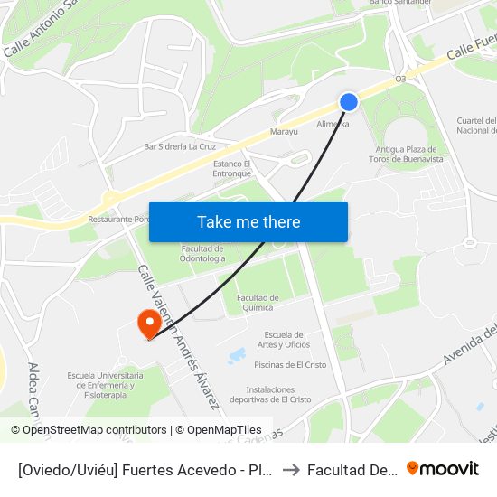 [Oviedo/Uviéu]  Fuertes Acevedo - Plaza Toros [Cta 20738] to Facultad De Derecho map