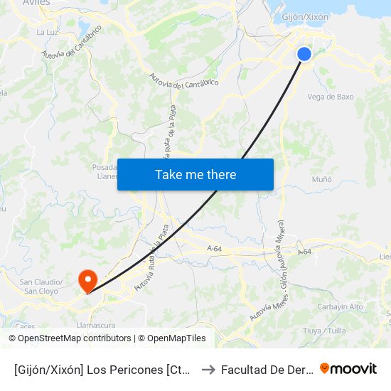 [Gijón/Xixón]  Los Pericones [Cta 21140] to Facultad De Derecho map