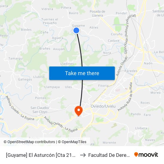 [Guyame]  El Asturcón [Cta 21318] to Facultad De Derecho map