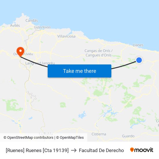 [Ruenes]  Ruenes [Cta 19139] to Facultad De Derecho map