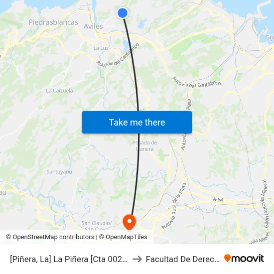 [Piñera, La]  La Piñera [Cta 00272] to Facultad De Derecho map