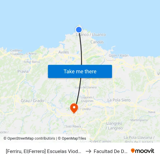[Ferriru, El|Ferrero]  Escuelas Viodo [Cta 00324] to Facultad De Derecho map
