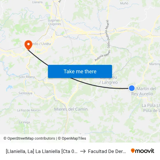 [Llaniella, La]  La Llaniella [Cta 00344] to Facultad De Derecho map