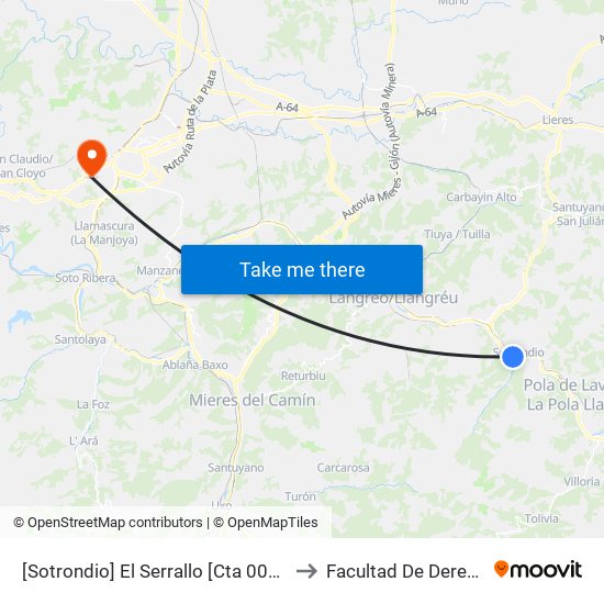 [Sotrondio]  El Serrallo [Cta 00445] to Facultad De Derecho map