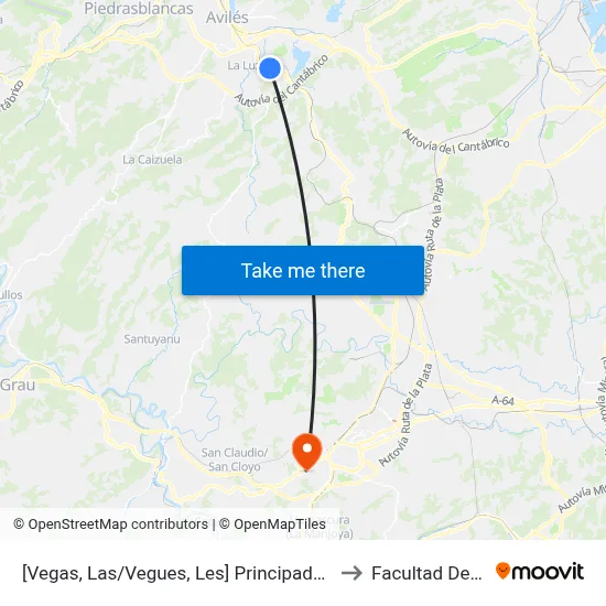 [Vegas, Las/Vegues, Les]  Principado 1 Avda [Cta 01079] to Facultad De Derecho map