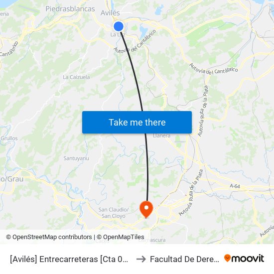 [Avilés]  Entrecarreteras [Cta 01091] to Facultad De Derecho map