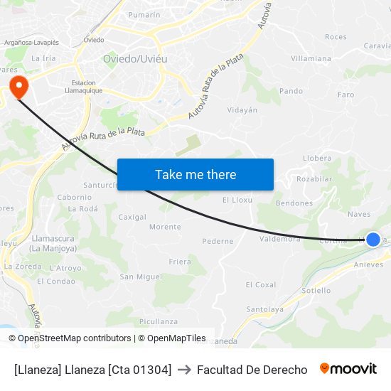 [Llaneza]  Llaneza [Cta 01304] to Facultad De Derecho map