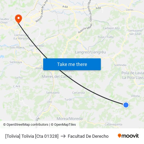 [Tolivia]  Tolivia [Cta 01328] to Facultad De Derecho map