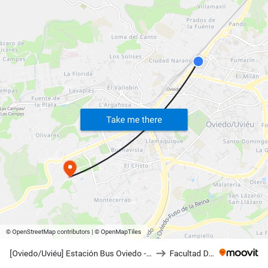 [Oviedo/Uviéu]  Estación Bus Oviedo - Pepe Cosmen [Cta 01549] to Facultad De Derecho map