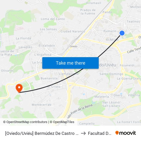 [Oviedo/Uviéu]  Bermúdez De Castro 6 - El Milán [Cta 02069] to Facultad De Derecho map