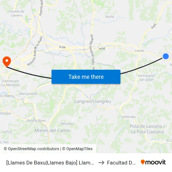 [Llames De Baxu|Llames Bajo]  Llames De Abajo [Cta 02884] to Facultad De Derecho map