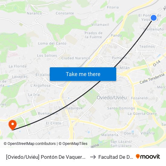 [Oviedo/Uviéu]  Pontón De Vaqueros [Cta 07421] to Facultad De Derecho map