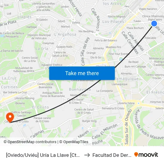 [Oviedo/Uviéu]  Uría La Llave [Cta 07430] to Facultad De Derecho map