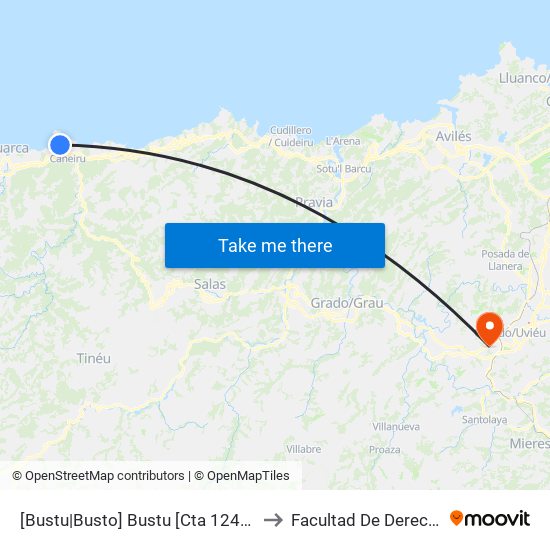 [Bustu|Busto]  Bustu [Cta 12474] to Facultad De Derecho map